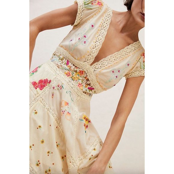 Free People Hibiscus Heaven Maxi Dress Size XL Floral Embroidered Tropical - Picture 3 of 8